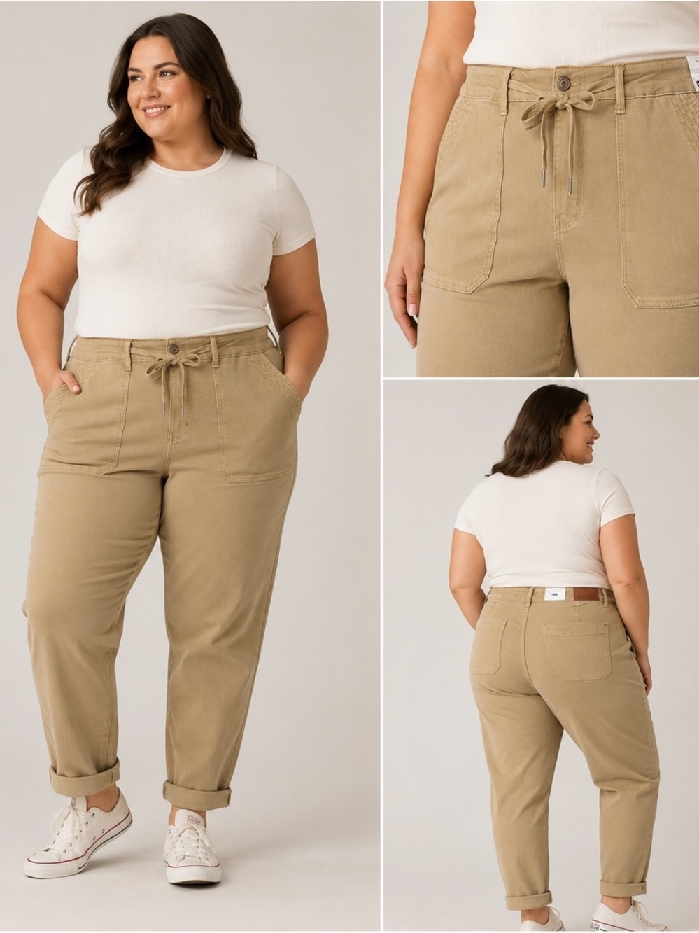 Judy Blue High Waist Garment Dyed Drawstring Pants Khaki 18W Plus Size NWT